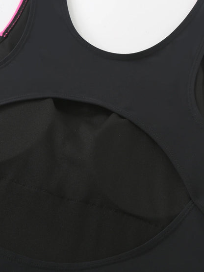 Block Color With Stripe One Piece Swimsuit Women Sporty Swimwear Female Bathers Bathing Swimming Swim Suit Beachwear