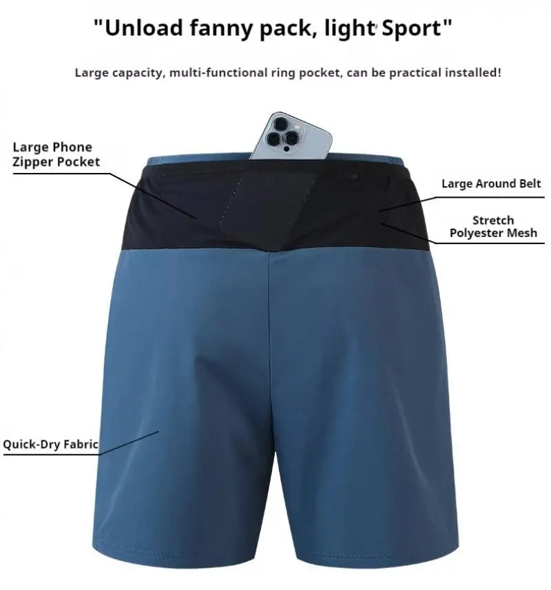 (S-5XL)Quick Dry Single Layer Marathon Trail Running Shorts with Mesh Net Waist Pouch for Fitness Workout Sport Shorts Men Teens