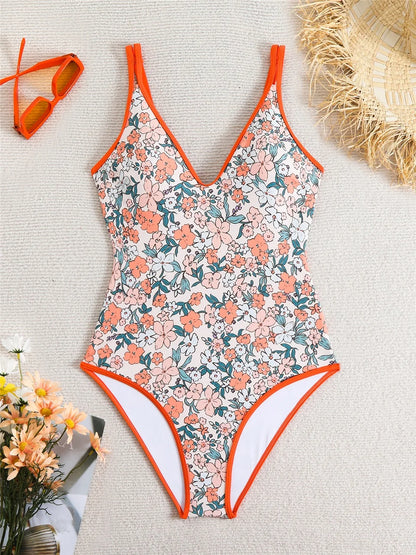 Floral Print One Piece Swimsuit Women Fashion Conservative Swimwear Female Bathing Swimming Bodysuit Beach Wear Summer