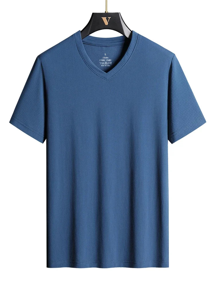 Plus Size 7XL 8XL 9XL Summer Workout V-Neck T Shirts For Men Moisture Wicking Athletic Men's Gym Jogging Performance T Shirts