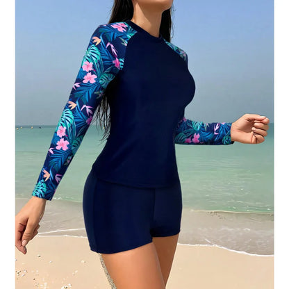 Summer Swimsuits Rash Guard Long Sleeve Tankini Set Female Swimwear Push Up For Beach Swimming Wear Two-Piece Bathing Suits Pool Women's Swimming Suit