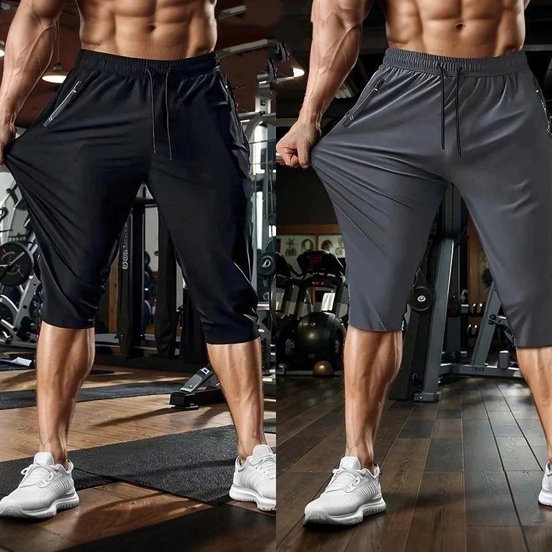 Ice Silk Shorts Men's Thin Cropped Pants Quick-drying Summer Mid-pants Loose Casual Sports Pants
