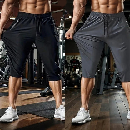 Ice Silk Shorts Men's Thin Cropped Pants Quick-drying Summer Mid-pants Loose Casual Sports Pants