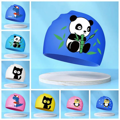 Lightweight Waterproof Children Swimming Cap Silicone Cartoon Kid Swimming Hat Protect Ears Animal Bathing Hats Cap Swimming Pool