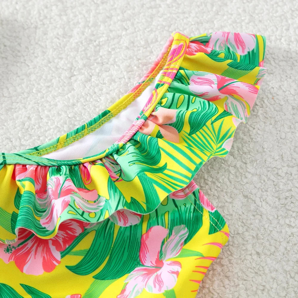 Kids Oblique Shoulder Sling Split Swimsuit Girl Quick Dry Breathable Bikini Swimwear Kid Two Pieces