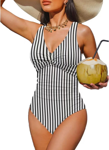 S - XXL Twist Front V Neck Female Swimwear One Piece Swimsuit Women Slim Monokini Backless Bathing Suit Swim Beachwear Bodysuit
