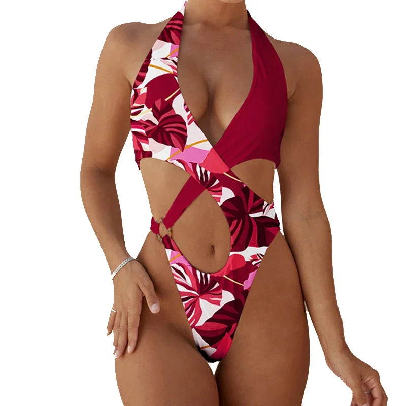 High Cut Out Halter Female Swimwear One Piece Swimsuit Women Cross Bandage Monokini Bather Bathing Suit Swim Bodysuit