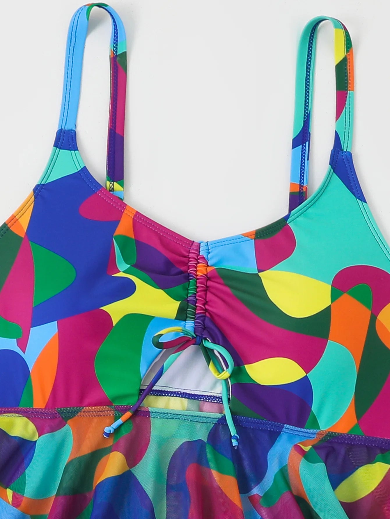 Color Print Strapped 2 Piece Plus Size Tankini Set Women Large High Waist Big Swimsuit Brazilian Lady Curvy Bathing Suit