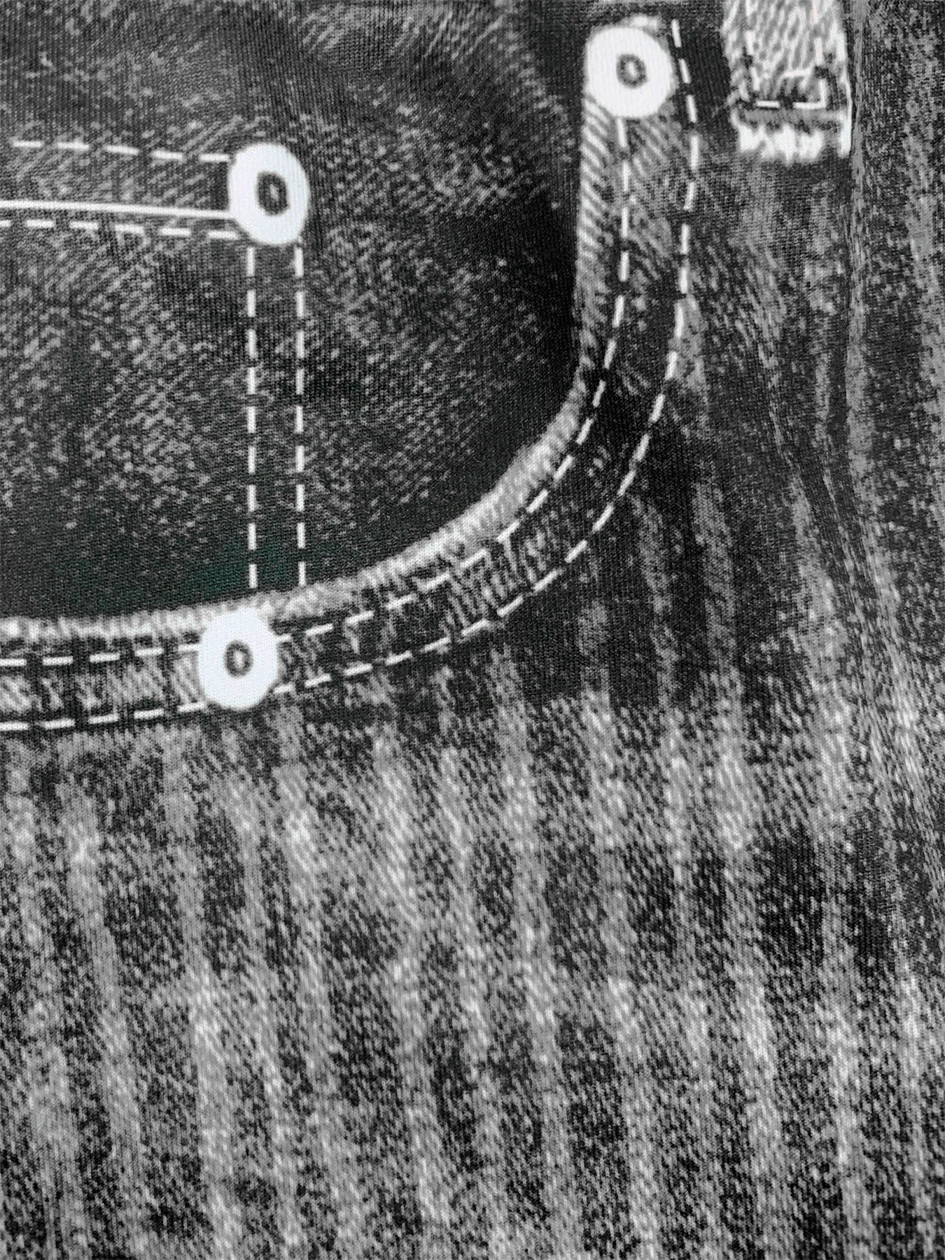 Plus size women's leggings with denim print and line pattern, showcasing a fashion-forward and casual high-stretch knitted pants