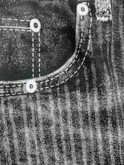 Plus size women's leggings with denim print and line pattern, showcasing a fashion-forward and casual high-stretch knitted pants