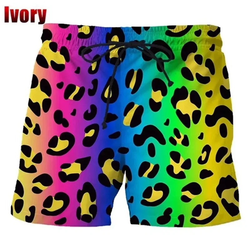 Classic Colorful Leopard Shorts Men Summer Beach Short Pants Hawaii Beach Swimming Pants Swim Trunks Women Kid Cool Ice Shorts