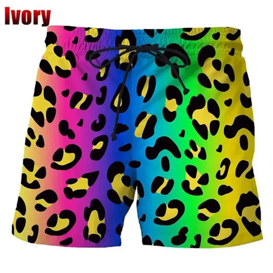 Classic Colorful Leopard Shorts Men Summer Beach Short Pants Hawaii Beach Swimming Pants Swim Trunks Women Kid Cool Ice Shorts