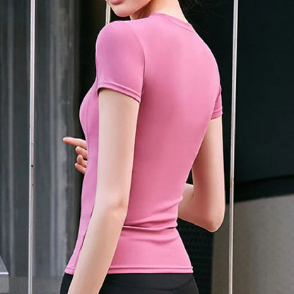Aiithuug Short Sleeve Yoga Shirts Running Shirt Gym Workout Quick Dry Soft Tops Compress Sports T Shirt Simple Elastic Crop Top