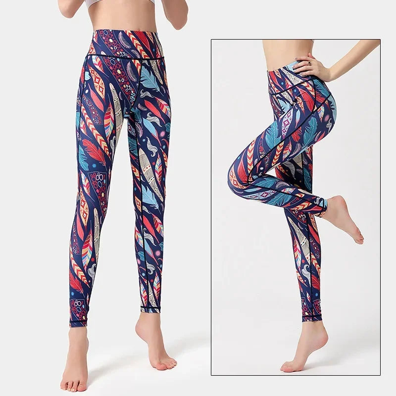 Cloud Hide Yoga Pants Sports Leggings Women High Waist Trainer Long Tights Flower Push Up Running Trouser Workout S- XL