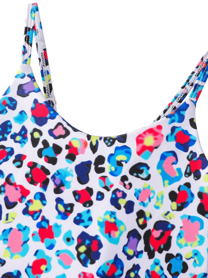 Skirted Swimsuit Briefs Swimming Suit Kids Girls Summer Clothes Sleeveless Swimsuit All-Over Print Layers Hem Beach Swimwear