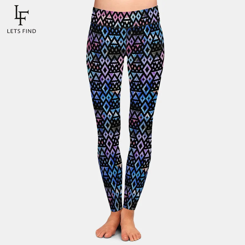 High Quality Galaxy with Triangles and Geometric Printing Women's Leggings High Waist Fitness Slim Leggings