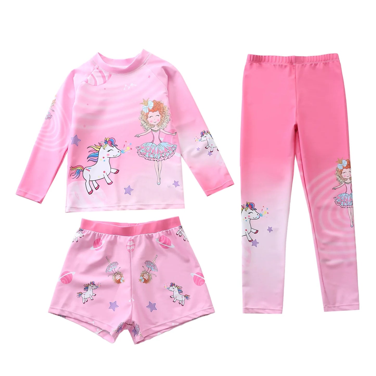 Kids Swimsuit for Girls Unicorn Long Sleeve Children's Swimwear + Surf Pants + Swimming Trunks Rash Guard Bathing Suit Child