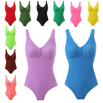 Womens One Piece Swimsuit Swim Leotard Sleeveless Low U Back Soft Cup Textured Monokini Bathing Suit for Beach Tropical Travel