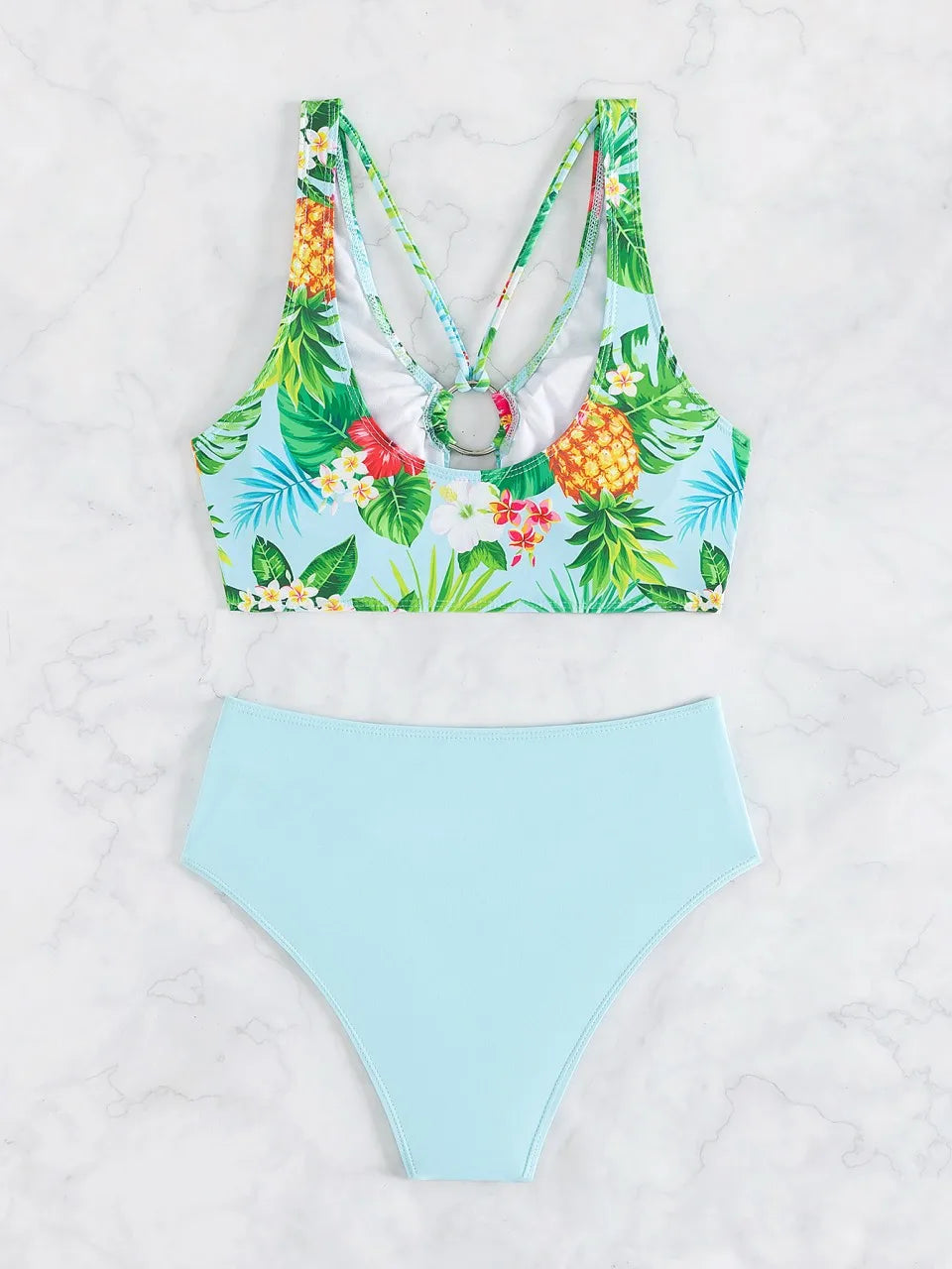 Strappy Hollow Bikini Women Ring Linked Swimwear Female Fold Triangle Swimsuit Bathers Bathing Swimming Suit Beachwear