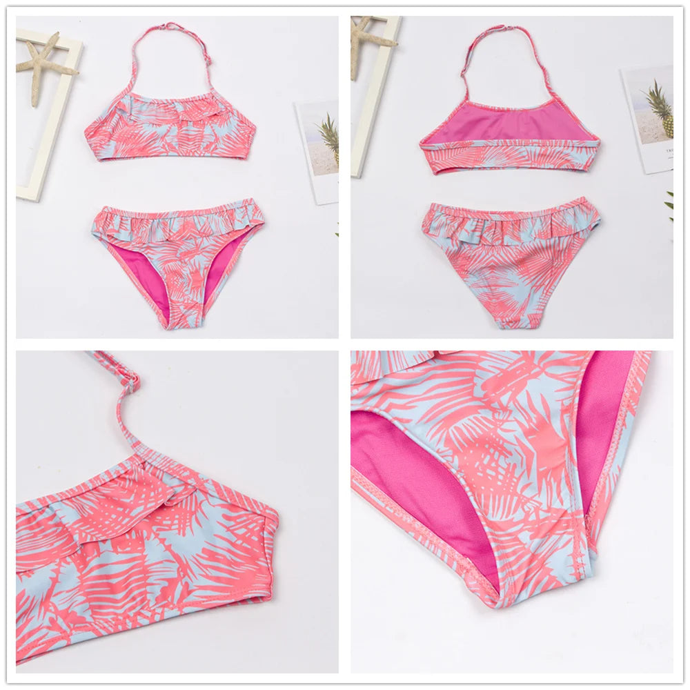 7-14Year Rainbow Print Child Bikini Set 2024 Girls Swimsuit Swimwear For Kids Summer Brazilian Teen Baby Swimming Suit Set 2