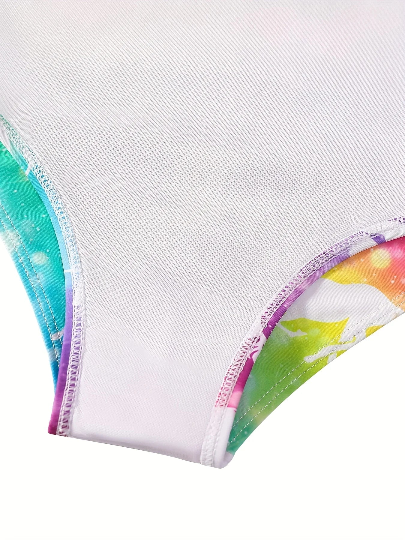 Girls Swimsuit, One-Piece All-Over Print Swimwear, Bikini Cut Bottom, Rainbow Shimmer Pattern, Beach Pool Bathing Style, Summer