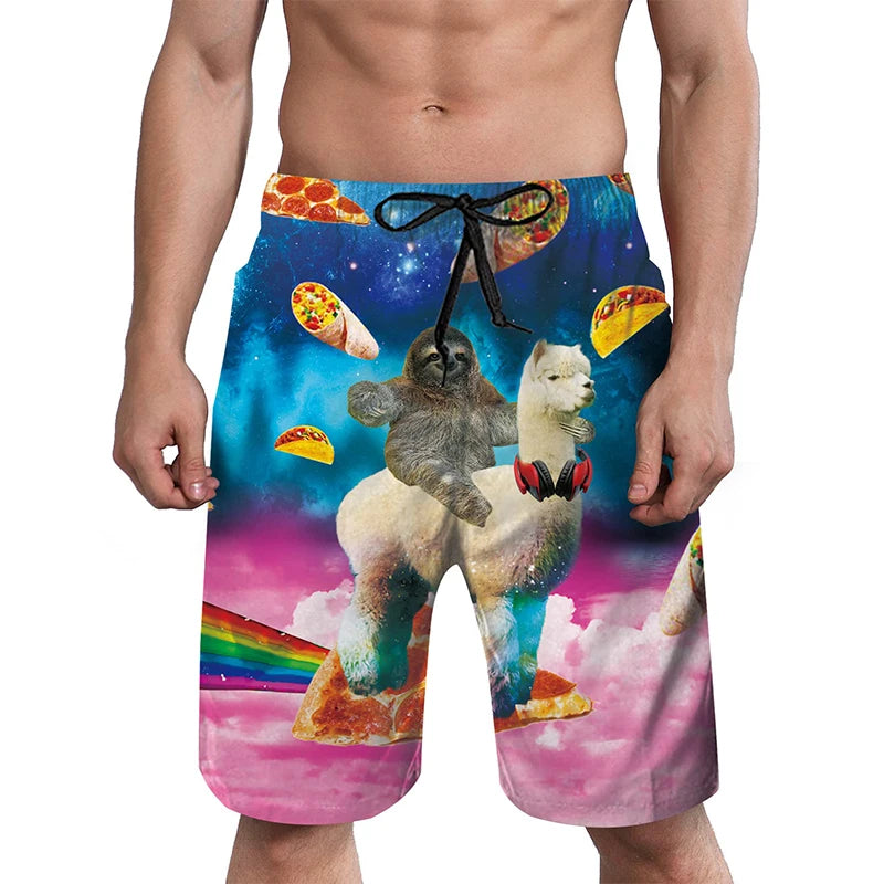 3D Print Quick Dry Swim Trunks For Men Summer Casual Surf Elastic Waist Beach Shorts Men's Drawstring Boardshorts Streetwear