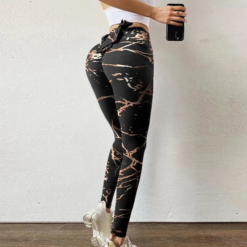 High Waist Bowknot Leggings Butterfly Print Yoga Pants Bandage Tights for Women Push Up Exercise Fitness Workout Legging