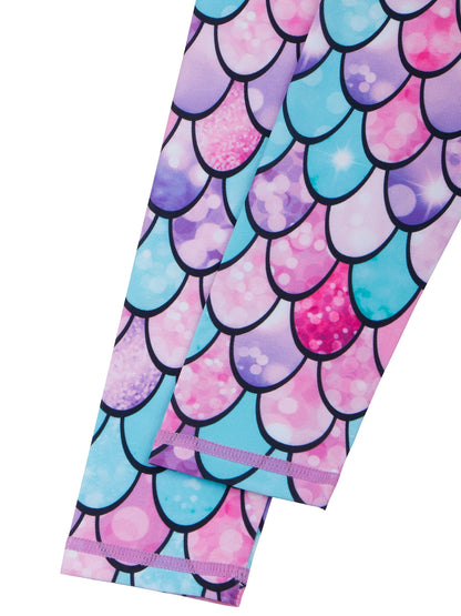 2-Piece Swimwear Kids Girl Long-Sleeved Swimsuit Scale Print Swimming Suit Beach Pool Tops & Boyleg Swim Shorts Summer Pink Sets