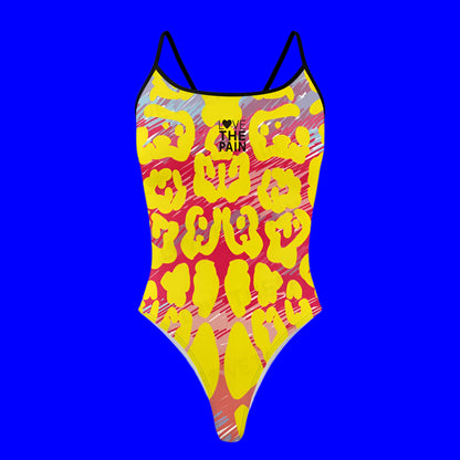 Love The Pain Summer Ladies One Piece Flower Waves Swimsuit