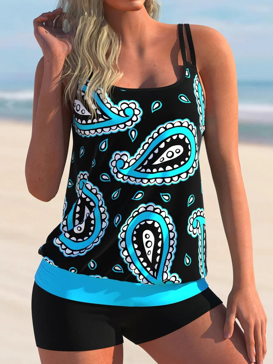 2 Piece Stripe Tankini Set Printed Swimsuit Women Swimwear Female High Waist Bathing Swimming Suit Padded Beachwear