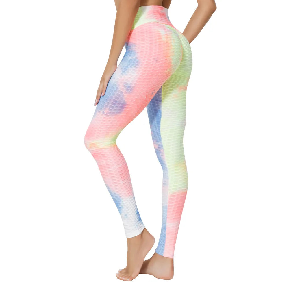 Women's Yoga Pants for Fitness Hip Lifting High Waist Bodybuilding Tight Fitting Jacquard Tie Dye Bubble Pants Leggings
