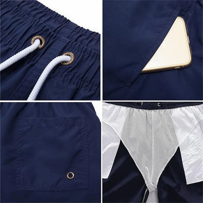 Mens Swim Trunks with Mesh Lining Side Pockets Solid Beach Shorts Quick Dry Lightweight Drawstring Board Shorts Summer Swimwear