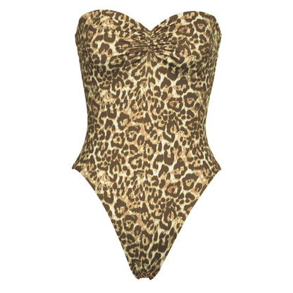 Tube Top One Piece Swimsuit Women Flowers Print Backless Swimwear Tropical Summer Beachwear Bathing Suit Bodysuit