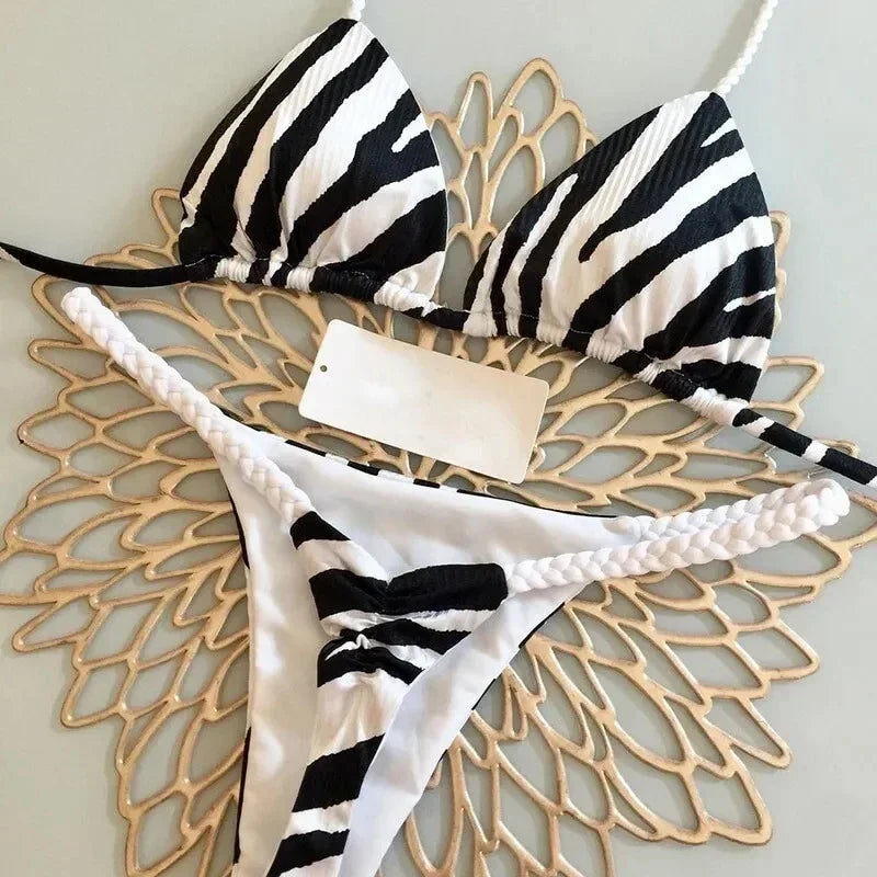 Swimwear Women Leopard Printed Bikini Set Striped Beachwear Summer Swimsuit Two-pieces Thong Bathing Suit Biquinis