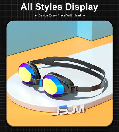 JSJM Swimming Goggles Adults Anti-fog UV Protection Lens Men Women Professional Silicone Adjustable Swimming Glasses Unisex