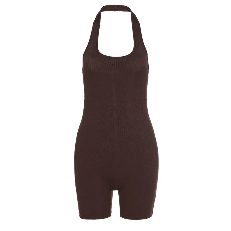 Seamless Yoga Jumpsuits Sports Fitness Open Back Hanging Neck Short Sports Jumpsuit Shorts Gym Workout Clothes for Women