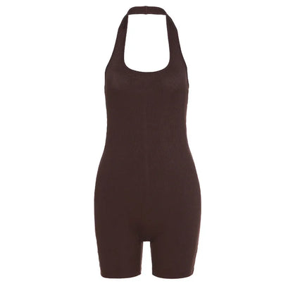 Seamless Yoga Jumpsuits Sports Fitness Open Back Hanging Neck Short Sports Jumpsuit Shorts Gym Workout Clothes for Women
