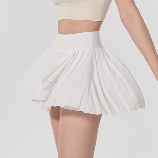 Women's High-Waisted Asymmetric Tennis Skirt with Built-In Shorts