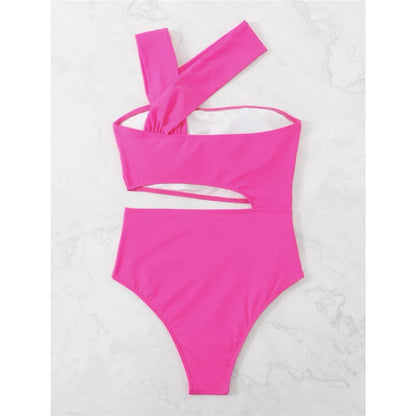 S - XL 13 Colors Asymmetric Cut Out One Piece Swimsuit Women Swimwear Female One Shoulder Padded Bather Bathing Suit Swim