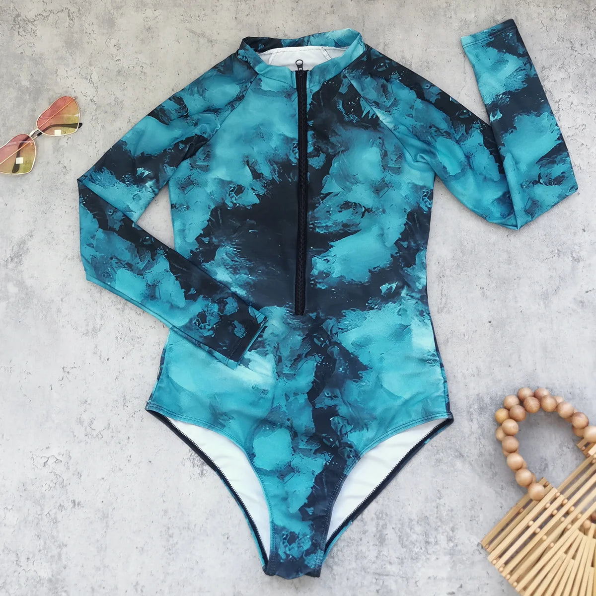 Rash Guard Surfing Sport Swimsuit Long Sleeves Women One Piece Swimsuit  Swimwear Solid Monokini Bathing Suit Tropical Bodysuit Female
