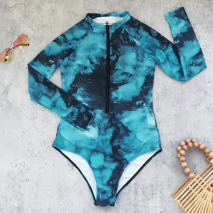 Rash Guard Surfing Sport Swimsuit Long Sleeves Women One Piece Swimsuit  Swimwear Solid Monokini Bathing Suit Tropical Bodysuit Female