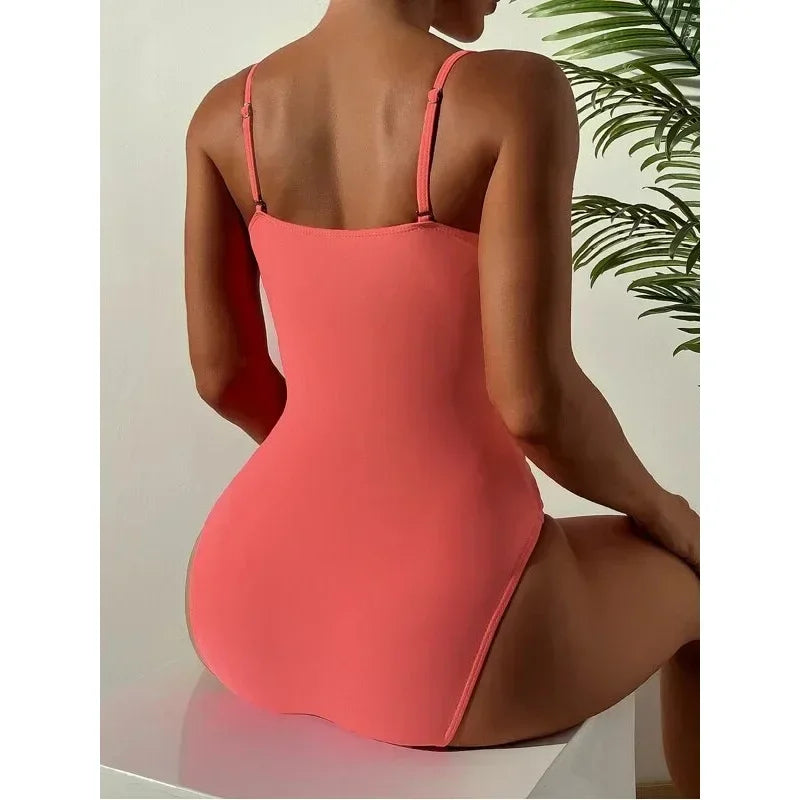 One Piece Swimsuit Swimwear Women Push Up Pleated Solid Bathing Suit Beachwear