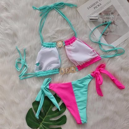 8 Colors Diamond Rhinestones Splicing Bikini Women Swimwear Female Swimsuit Two-pieces Bikini set Bather Bathing Suit Swim
