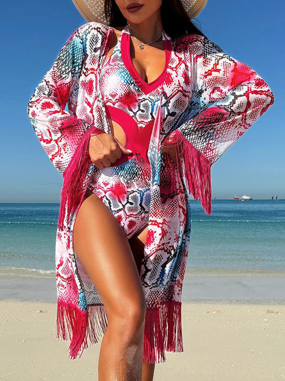 Halter Printed Monikini Women Swimsuit One Piece With Kimono Swimwear Female Bathers Bathing Swimming Suit Beachwear
