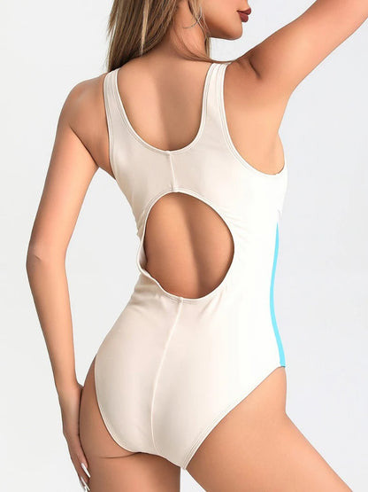 On Piece Swimming Suit for Women Contrast Color Sleeveless Beachwear Simple Classic Bathing Suit Summer