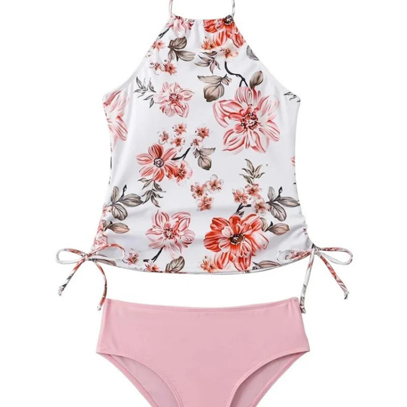 Women's Sporty Floral Two-Piece Tankini Set With Brief