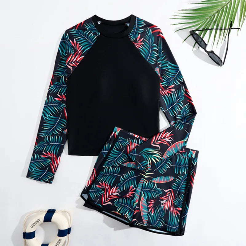Women's Swimsuit Tankini Set Female Long Sleeves Swimwear Surfing Sports Pool Beachwear Two-Piece Bathing Suits With Shorts