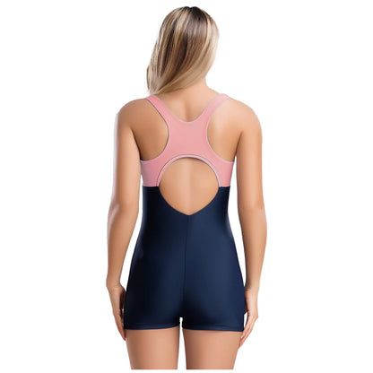 Womens Swim Leotard One-Piece Swimsuit Sleeveless Cutout Back Jumpsuit Swimwear Beachwear Bathing Suit with Removable Chest Pads