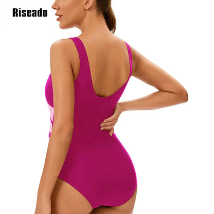 One Piece Swimsuit Women U Back Color Block Print Bathing Suits Athletic Modest Swimwear