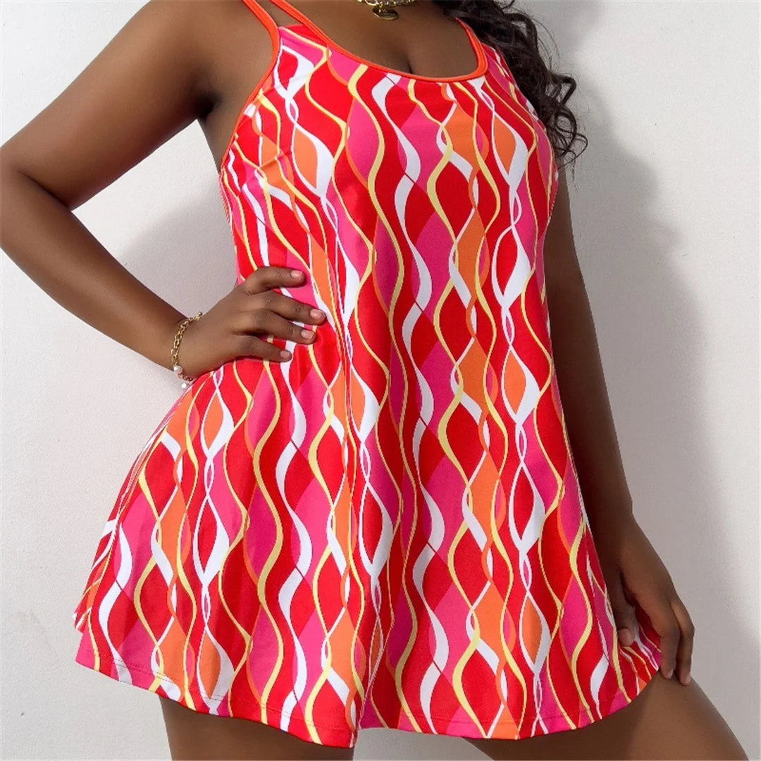 0XL - 4XL Printed Tankini Large Size Swimwear Plus Size Women Swimsuit Female Two-pieces Tankini set Bather Bathing Suit